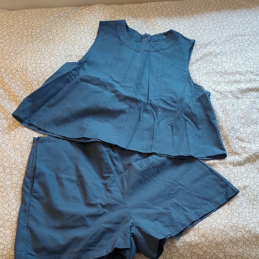 Blue Sleeveless Top and Shorts Set